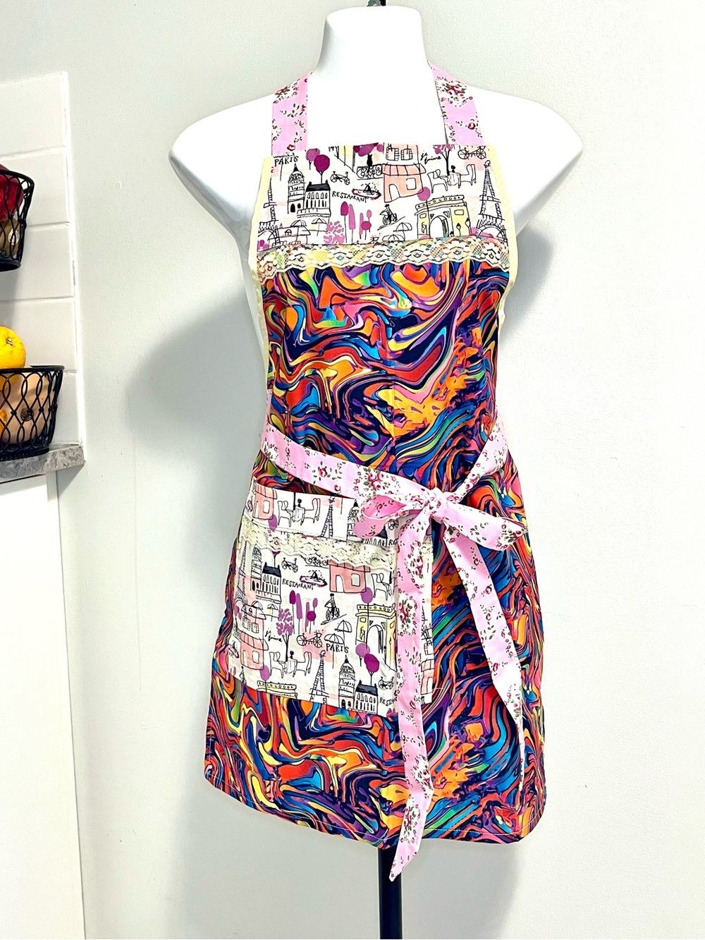 Colorful Parisian Apron with Pink Accents
